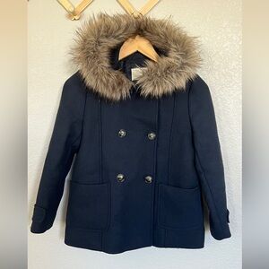 Zara Girls  Navy Wool Blend Pea Coat